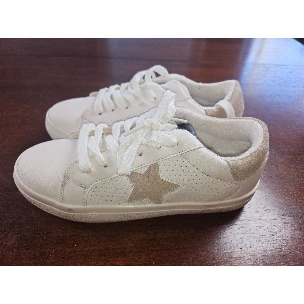 Steve Madden Starling White Multi Suede Tan Suede Star Leather Sneakers Size 6 M - Picture 4 of 9